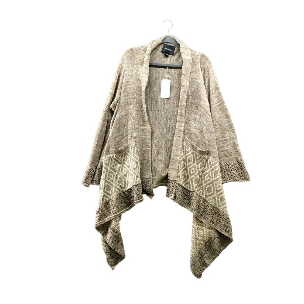 NWT Lovemarks Cardigan Womens‎ L Beige Open Front Boho Open Knit Heather